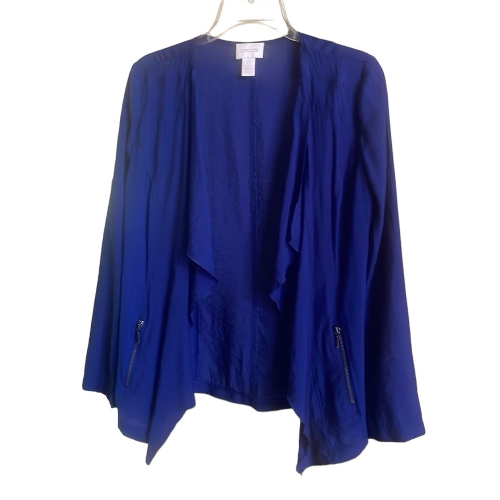 Chico’s Cobalt Blue Offset Asymmetrical Cardigan Sweater W/ Zipper Pockets XS - Picture 1 of 16